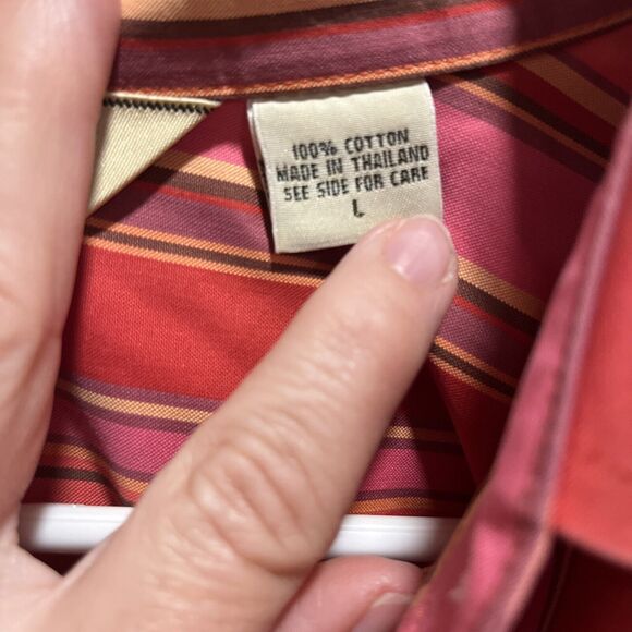 Eddie Bauer Women's Pink Striped Button Up L Wrinkle Resistant Preppy Colorful - Picture 3 of 11